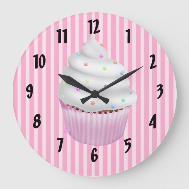 White Cupcake with Sprinkles Large Clock (Front)