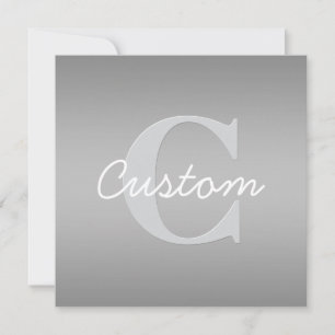 White Cursive & Grey Monogram   Editable Colors Card