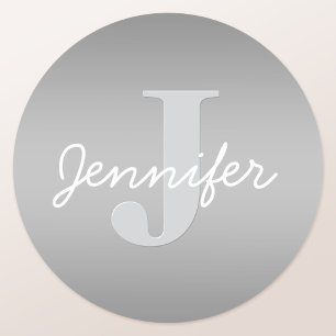 White Cursive & Grey Monogram   Editable Colors Classic Round Sticker