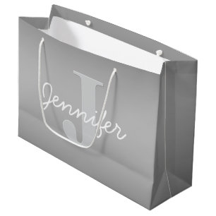 White Cursive & Grey Monogram   Editable Colors Large Gift Bag