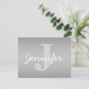 White Cursive & Grey Monogram   Editable Colors Postcard