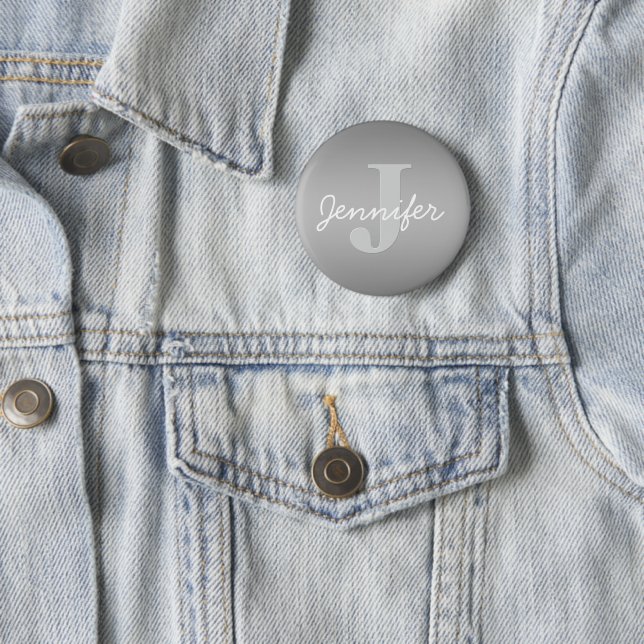 White Cursive & Grey Monogram | Editable Colours 6 Cm Round Badge (In Situ)