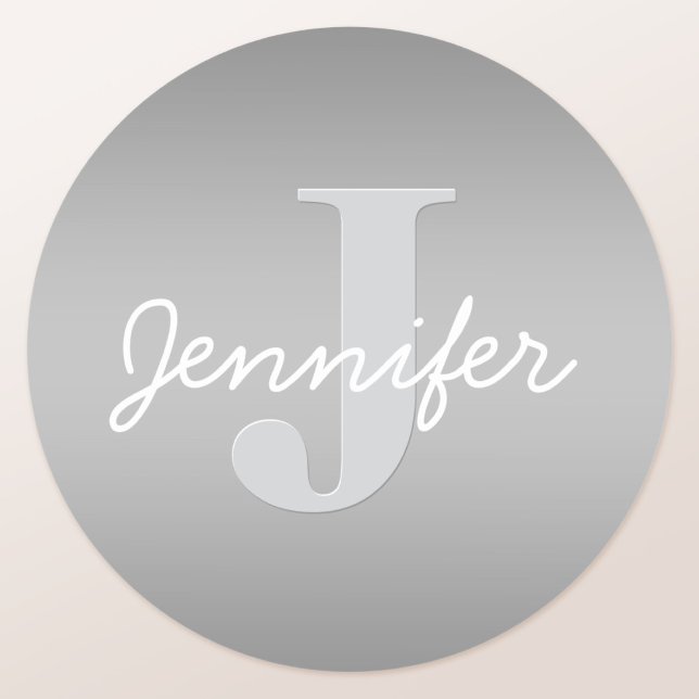 White Cursive & Grey Monogram | Editable Colours Classic Round Sticker (Creator Uploaded)