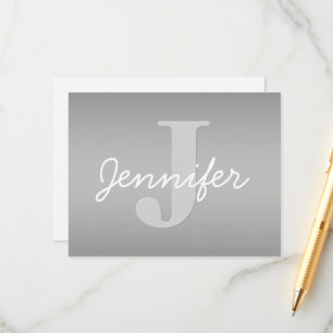 White Cursive & Grey Monogram Editable Colours Enclosure Card