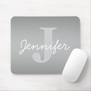 White Cursive & Grey Monogram   Editable Colours Mouse Mat
