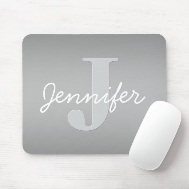 White Cursive & Grey Monogram | Editable Colours Mouse Mat (With Mouse)