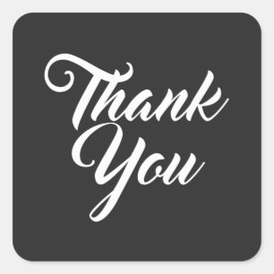 White Cursive Typography Thank You Square Sticker