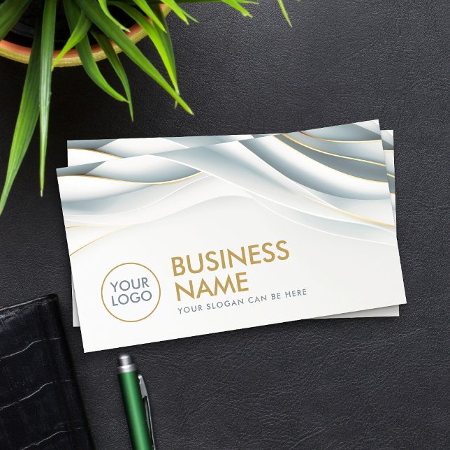  White Curve Abstract with Golden Accents Business Card (Creator Uploaded)