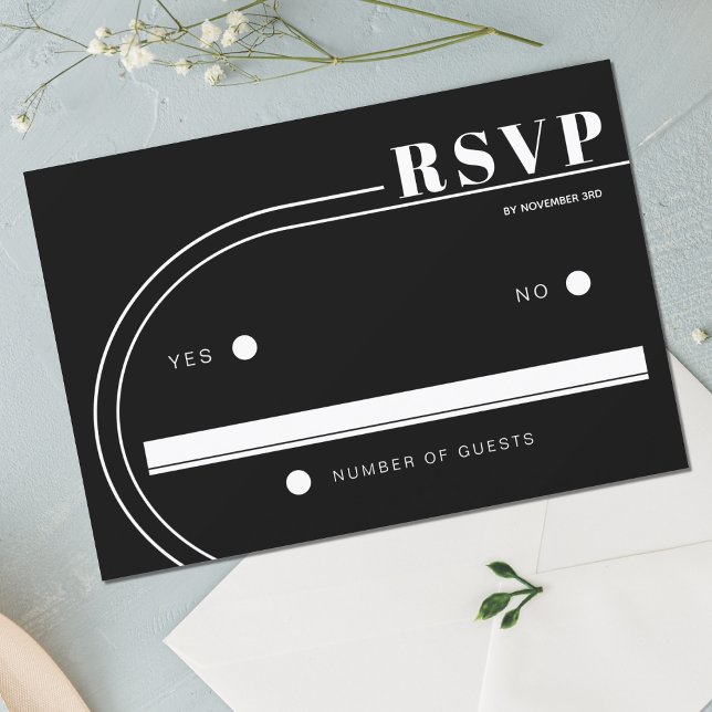White curved frame black minimalist wedding RSVP card (Creator Uploaded)