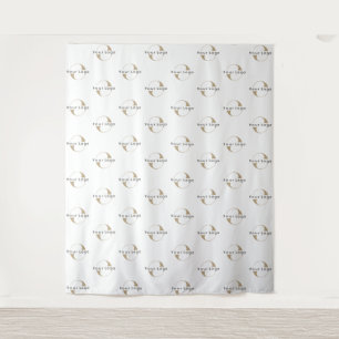 White Custom Business Logo Backdrop Minimal Tapestry