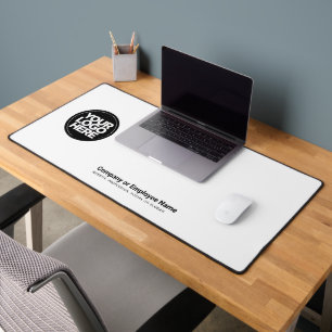 White Custom Business Logo Name, Slogan Desk Mat