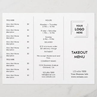 White Custom Business Logo Restaurant Takeout Menu