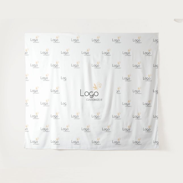 White Custom Business Logo Step Repeat Backdrop Tapestry (Front (Horizontal))