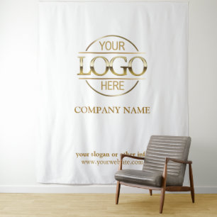 White Custom Business Logo Trade Show Backdrop Tapestry