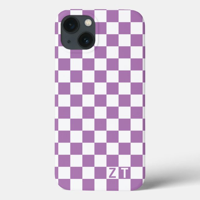 White & custom colour chequered pattern w initials Case-Mate iPhone case (Back)