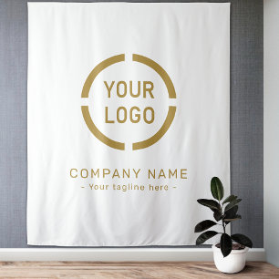 White Custom Company Logo Backdrop For Events Tapestry