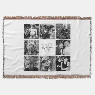 White Custom Family Photo Collage Throw Blanket