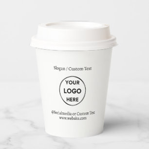White Custom Logo Text Modern Minimalist Business Paper Cups