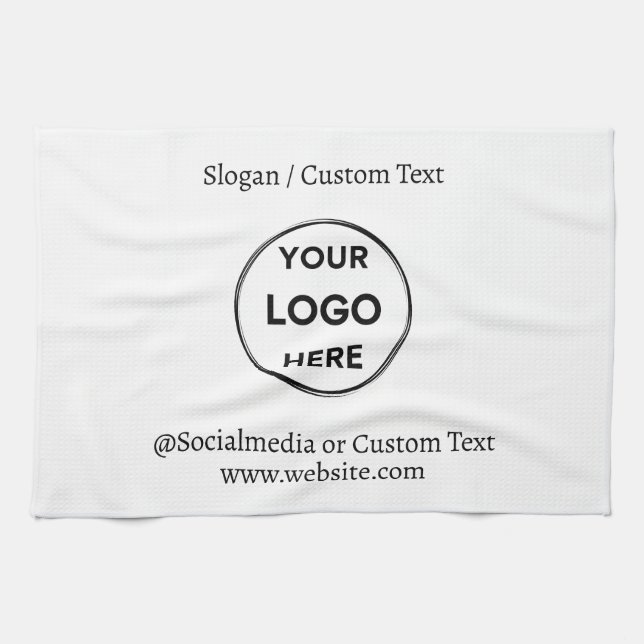 White Custom Logo Text Modern Minimalist Business Tea Towel (Horizontal)