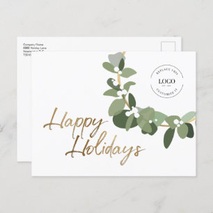 White Custom Modern Corporate Logo Happy Holidays Holiday Postcard