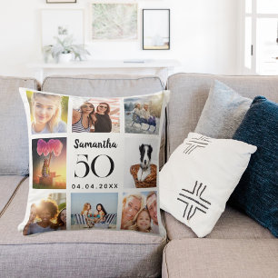 White custom photo collage birthday cushion