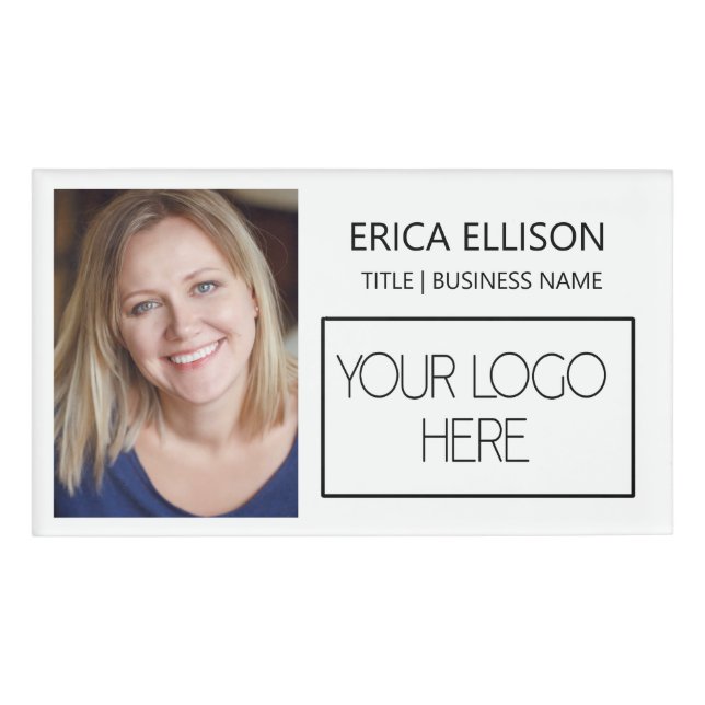 White Custom Photo Logo Business   Name Tag (Front)