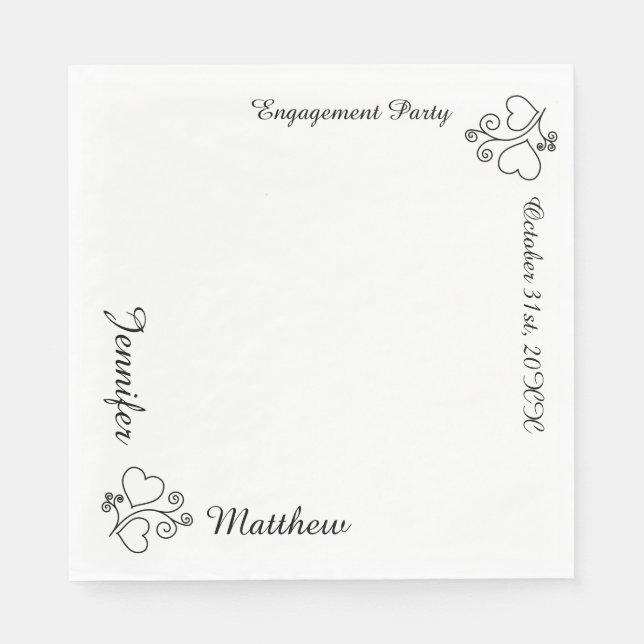 White Custom Printed Name & Date Wedding  Napkin (Front)