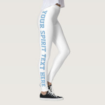 White Custom School Spirit Sky Blue Text Leggings