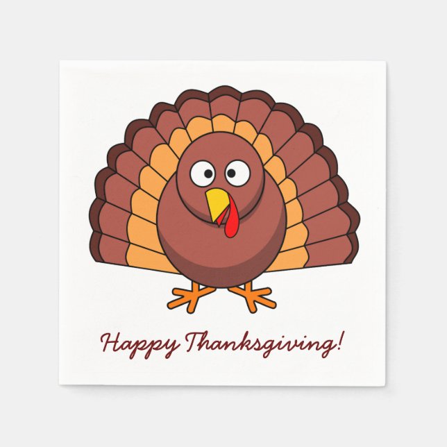 White Custom Thanksgiving Paper Napkins Turkey (Front)