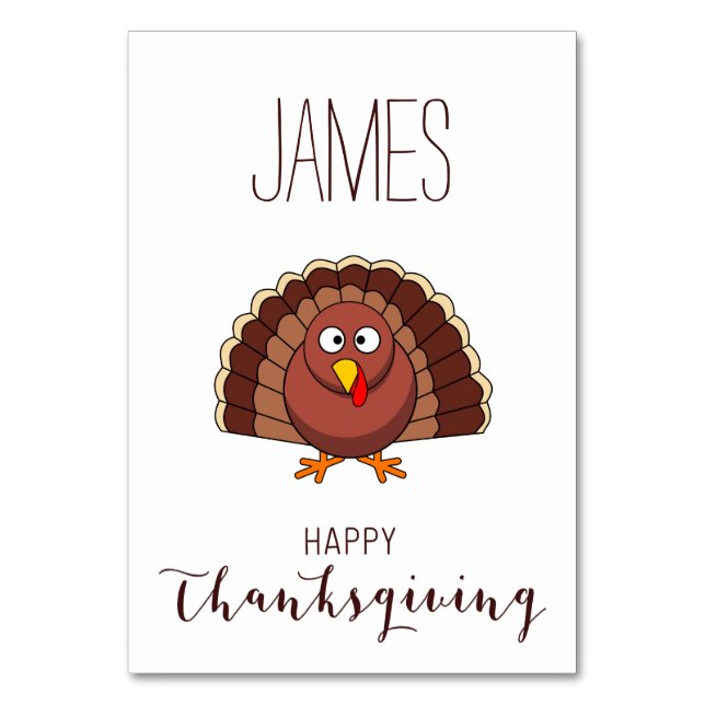 White Custom Thanksgiving Place Cards With Turkey (Front)