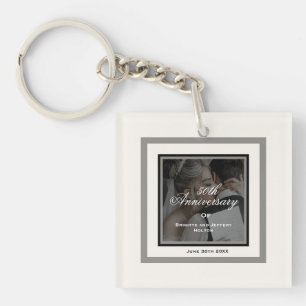 White customisable 50th wedding keychain
