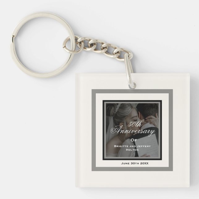 White customisable 50th wedding keychain (Front)