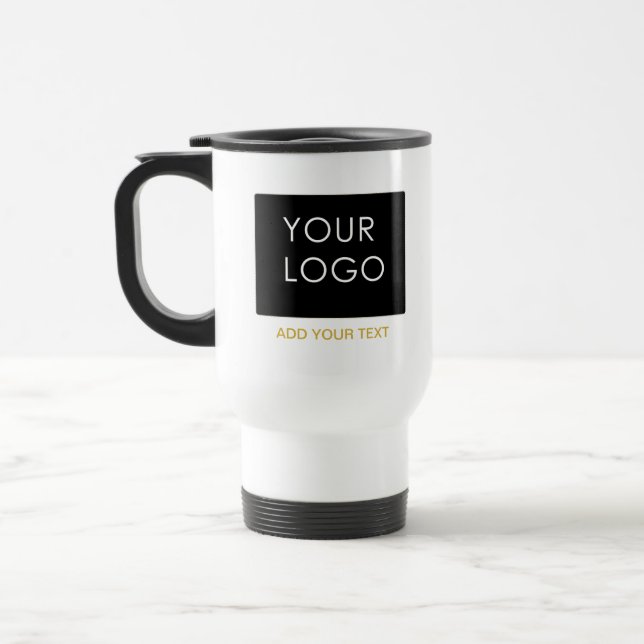 White Customisable Business Add Your Logo   Travel Mug (Left)