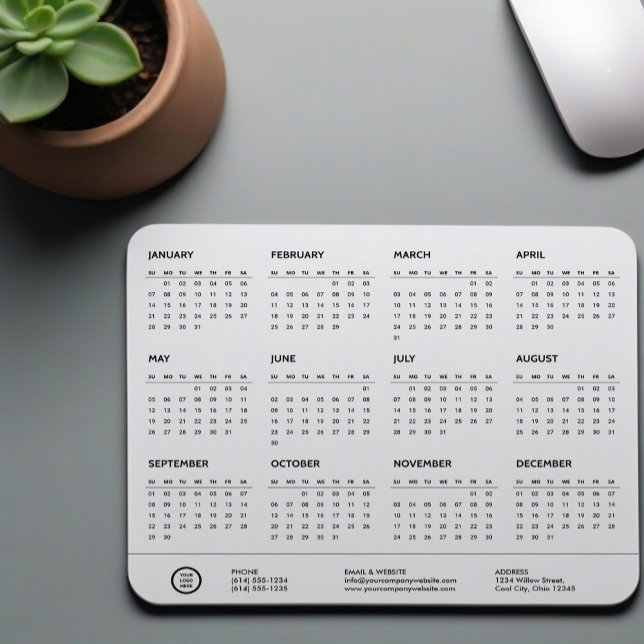 White Customisable Company Logo Swag 2024 Calendar Mouse Mat (Desk mouspad calendar)