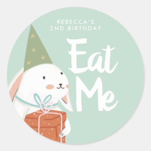 White Cute Bunny Birthday Favour Classic Round Sticker