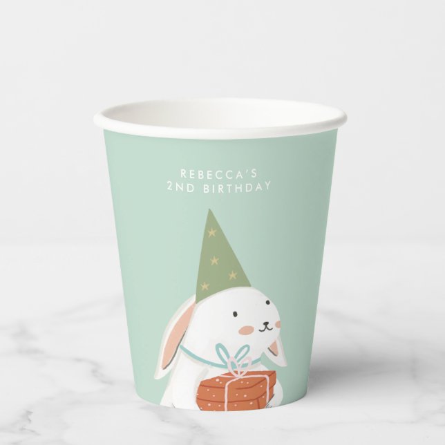 White Cute Bunny Birthday Paper Cups (Front)
