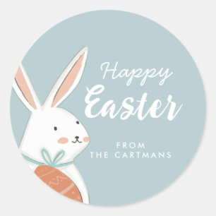 White Cute Bunny Happy Easter family Classic Round Sticker