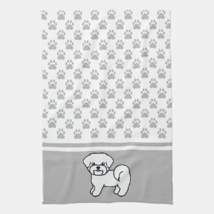 White Cute Cartoon Maltese With Grey Paws Pattern Tea Towel