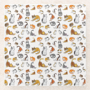 white cute cat pattern design for cat lovers- glass coaster