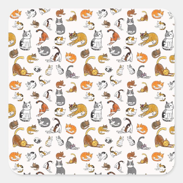 white cute cat pattern design for cat lovers- square sticker (Front)