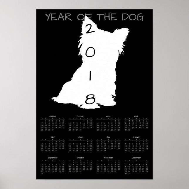 White Cute Dog Chinese New Year 2018 Calendar P Poster (Front)