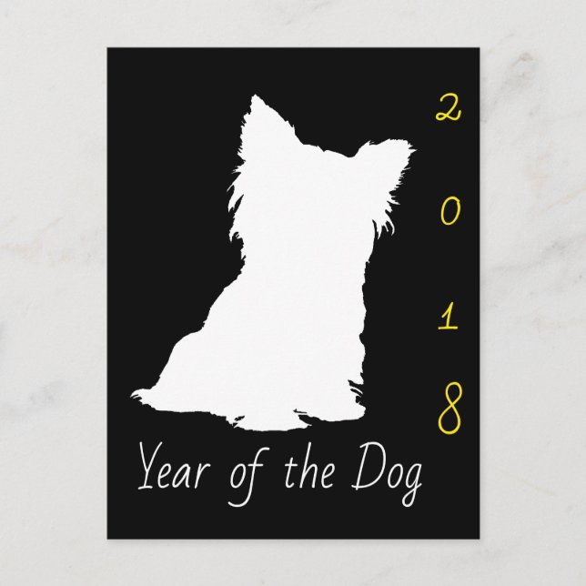 White Cute Dog Chinese Year Birthday Black PostC Holiday Postcard (Front)