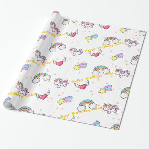 White Cute Rainbow Unicorn Star Magical Wrapping Paper