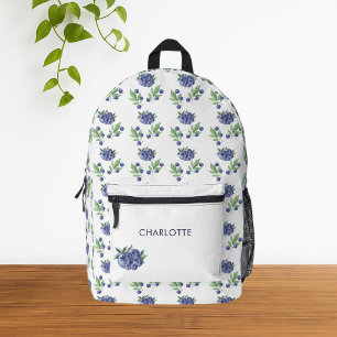 White Cute Watercolor Blueberry Fruit Pattern Printed Backpack