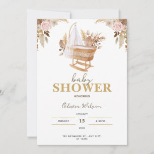 White Cute Watercolor Flower Baby Shower Invitation
