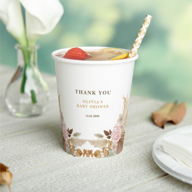 White Cute Watercolor Flower Baby Shower Paper Cups (Insitu)