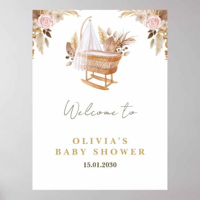 White Cute Watercolor Flower Baby Shower Poster (Front)