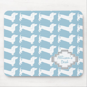 White Dachshund Dog Pattern Mouse Mat