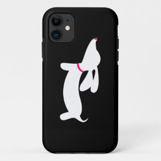 White Dachshund + Pink Nose on Black iPhone 11 Case