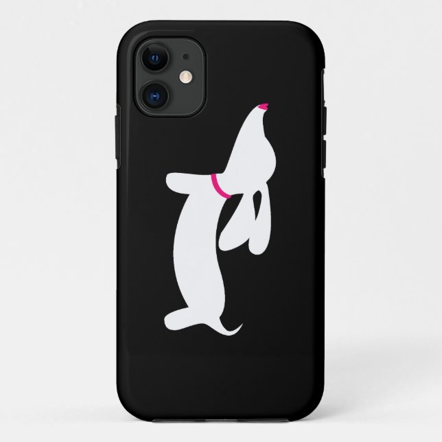 White Dachshund + Pink Nose on Black Case-Mate iPhone Case (Back)